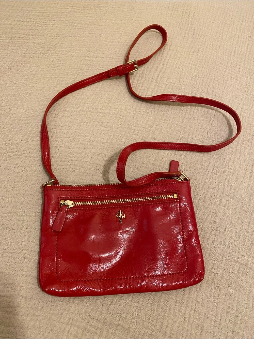 Cole Haan  Red Leather Crossbody Bag with Gold Hardware